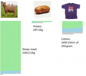 Comparison of product global water footprints and the share of green, blue and grey water. Source: http://www.waterfootprint.org